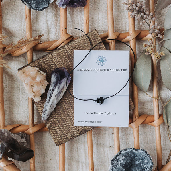 Raw Black Tourmaline Gemstone Healing Band with the affirmation - - Puck's
