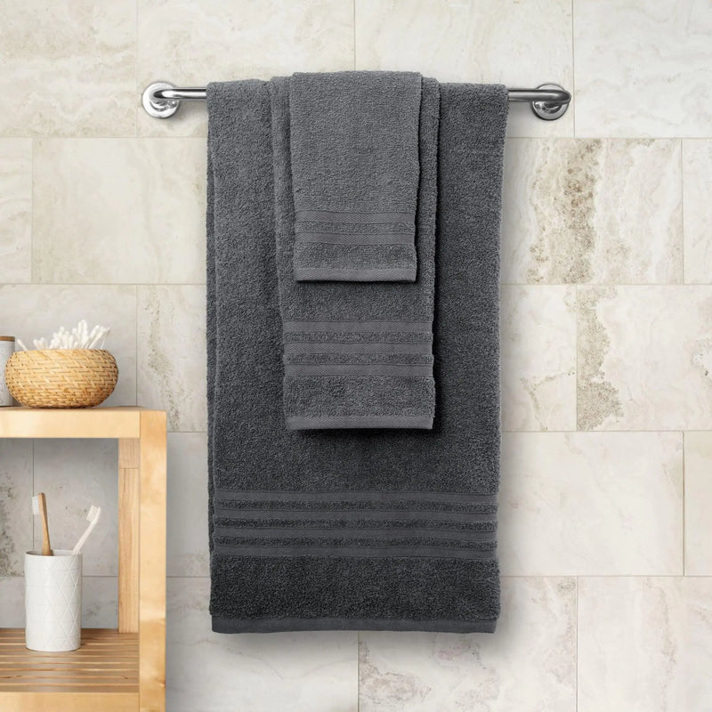 12 Pcs Set Bath Hand Towels 100% Cotton Soft  Plush Highly Absorbent Quick Gray - Puck's