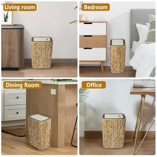 2-in-1 Wicker Bin With Pressed Top Cover, Woven Waste Paper Basket And Basket For Bathroom, Kitchen, Living Room, Bedroom Unavailable Platforms- Welfel - Puck's