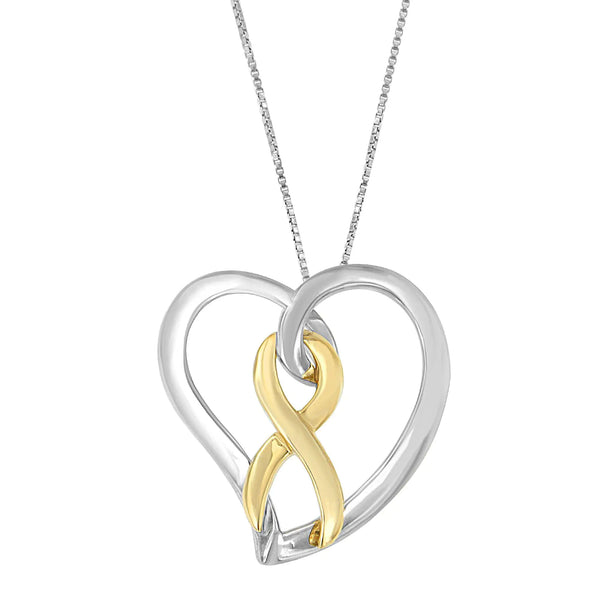14K Gouden en Zilveren Hart Strik Hanger Halsketting - Puck's