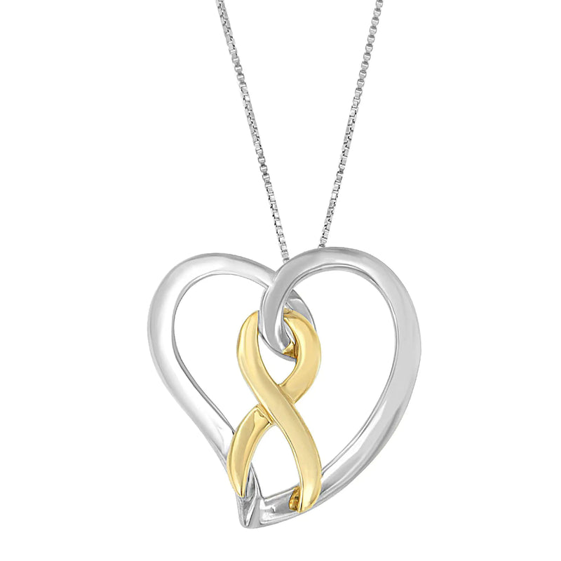 14K Gouden en Zilveren Hart Strik Hanger Halsketting - Puck's