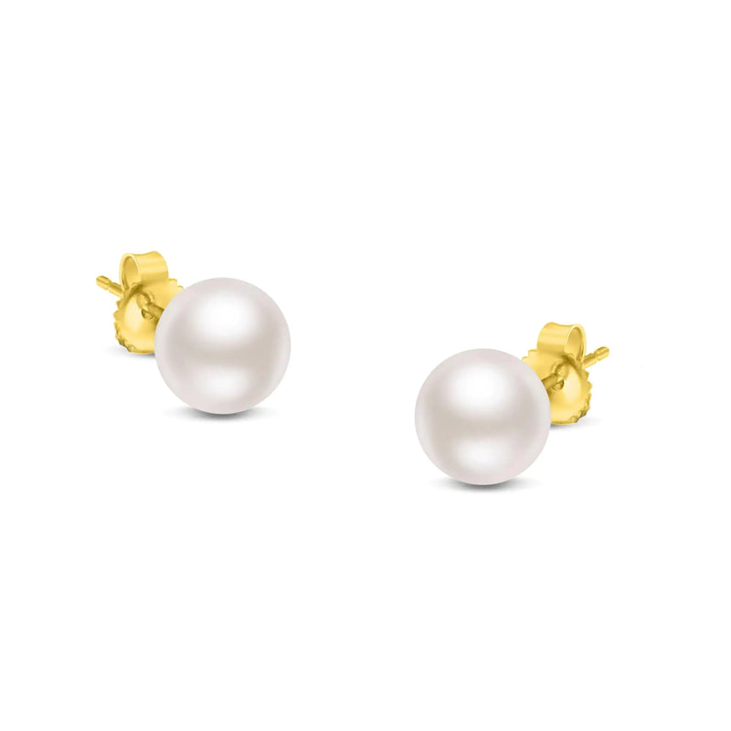 14K Gouden Ronde Witte Zoutwater Akoya Gekweekte Parel Stud Oorbellen AAA+ Kwaliteit - Keuze uit MM Maat - Puck's