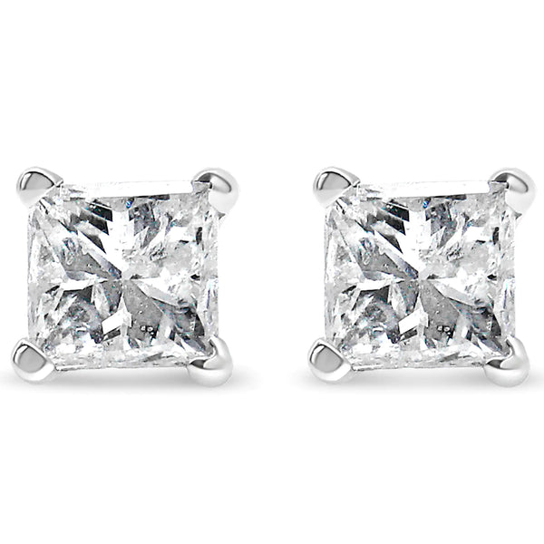 14k witgouden 1/5 Cttw princessgeslepen diamanten petite oorbellen (I-J, I2-I3) - Puck's