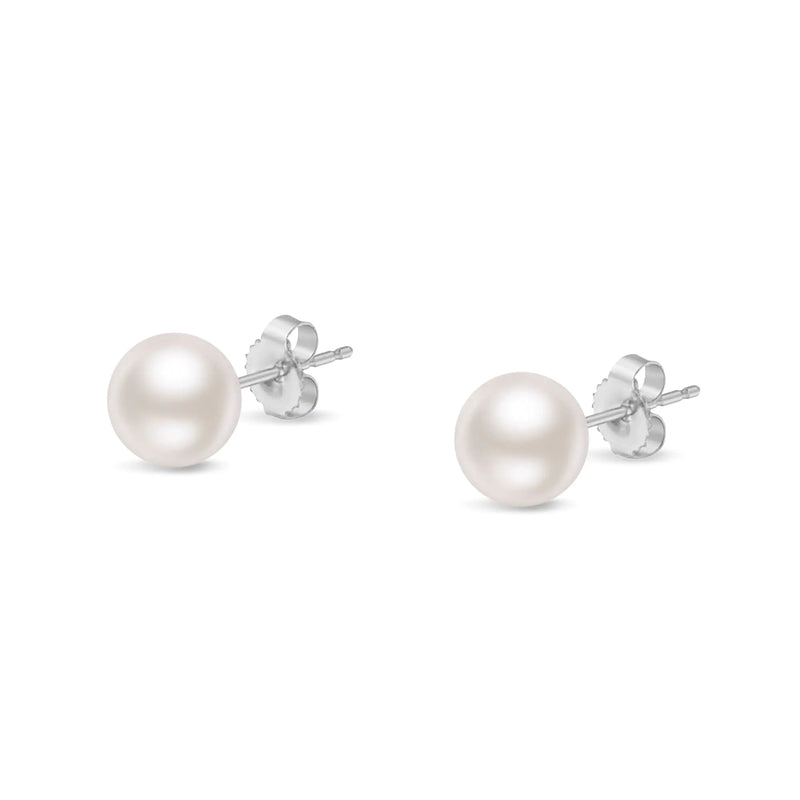 14K Gouden Ronde Witte Zoutwater Akoya Gekweekte Parel Stud Oorbellen AAA+ Kwaliteit - Keuze uit MM Maat - Puck's