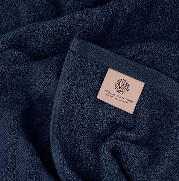 12 Pcs Bath Towel Set for Bathroom Wealuxe Collection 100% Cotton Soft Navy Blue - Puck's