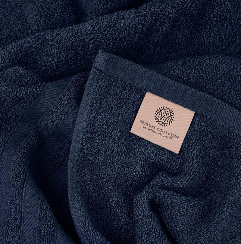 12 Pcs Bath Towel Set for Bathroom Wealuxe Collection 100% Cotton Soft Navy Blue - Puck's