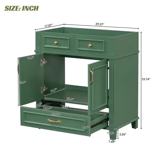 30 Inch Badkamer Wastafel zonder Bovenblad, Massief Houten Frame Badkamer Opbergkast met Soft Close Deur, Alleen Frame Badkamer Opbergkast, Vintage Stijl, Groen - Puck's