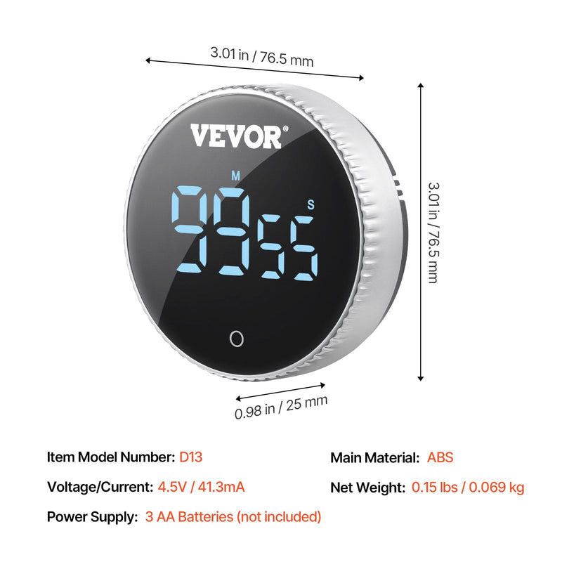 VEVOR Digital Kitchen Timer Magnetic Countdown Countup Timer & Large LED Display - Puck's