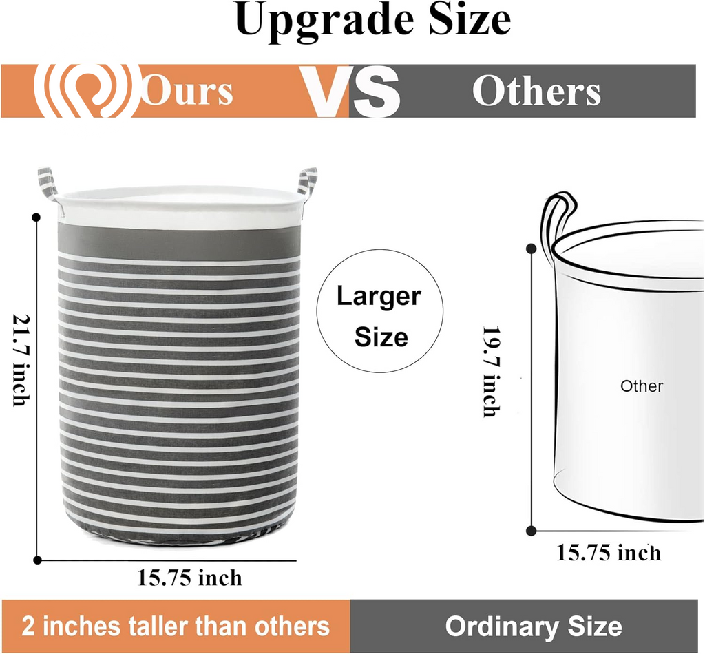 Waterproof Fabric Laundry Hamper Collapsible, 22 Inch Tall Grey Thickened Canvas Dirty Clothes Hampers for Bedroom, Kids Room Storage