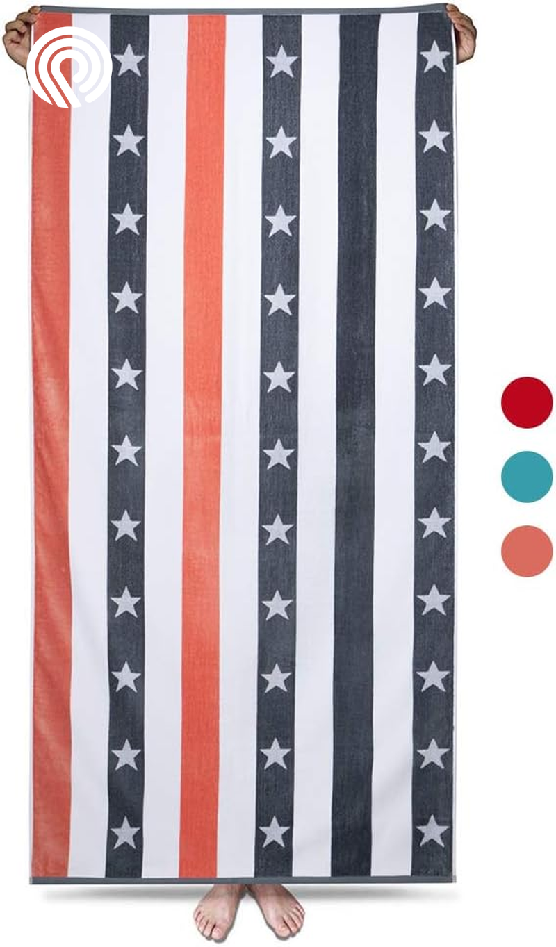 Large Oversized Beach Towels - Plush XL 35 X 70 Inch Orange Cotton Star Striped Pool Towel, Quick Dry Summer Cabana Swimming Towel for Adults (Orange)