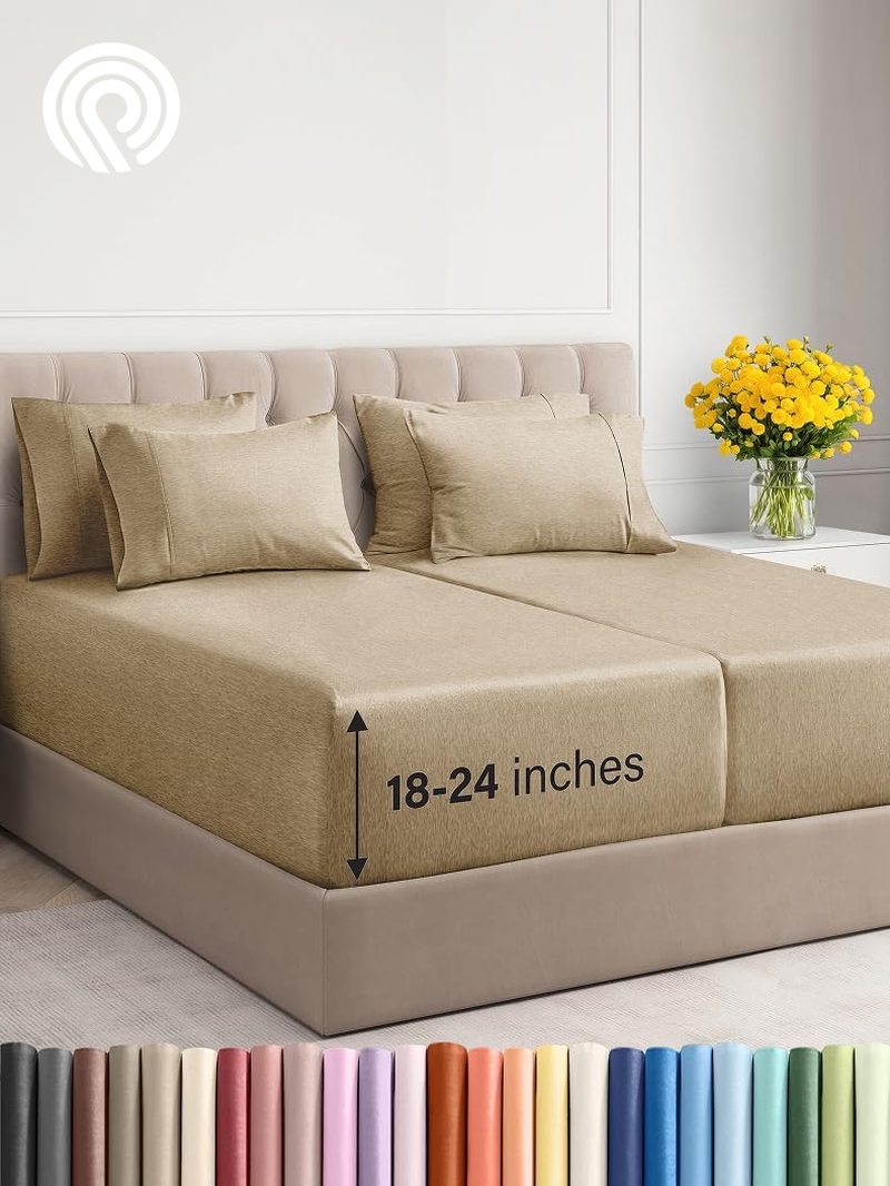 Extra Deep Twin Sheet Set - 4 Piece Breathable & Cooling Sheets - Hotel Luxury Bedding Set with 18-24 Inch Extra Deep Pockets - Easy Fit - Super Soft, Wrinkle Free and Comfy - Light Blue, Twin Size