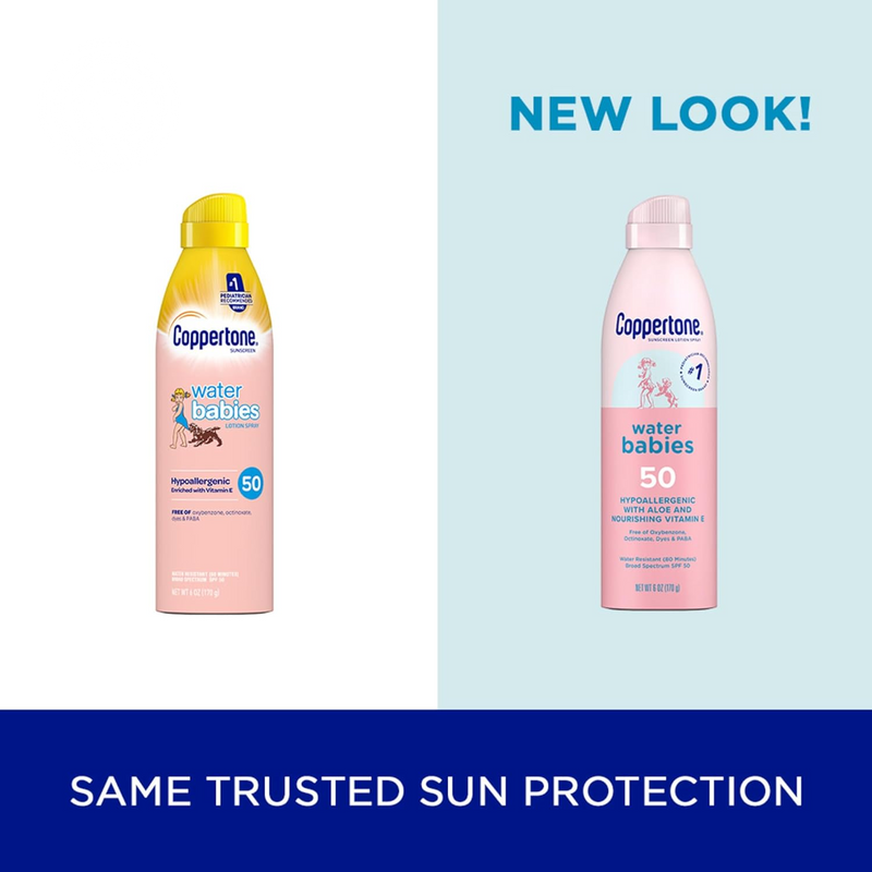 Coppertone Waterbabies Sunscreen Spray SPF 50, Spray on Sunscreen for Babies, Water Resistant, Pediatrician Recommended, 6 Oz, Pack of 2