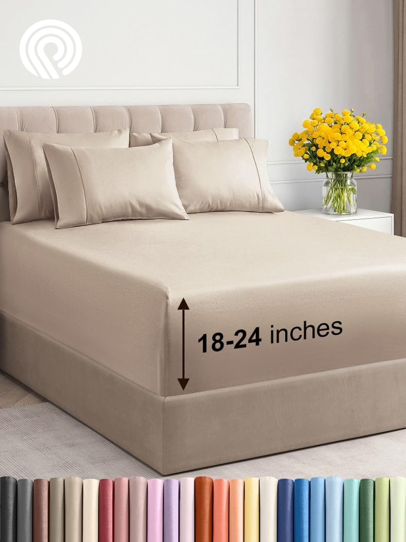 Extra Deep Twin Sheet Set - 4 Piece Breathable & Cooling Sheets - Hotel Luxury Bedding Set with 18-24 Inch Extra Deep Pockets - Easy Fit - Super Soft, Wrinkle Free and Comfy - Light Blue, Twin Size