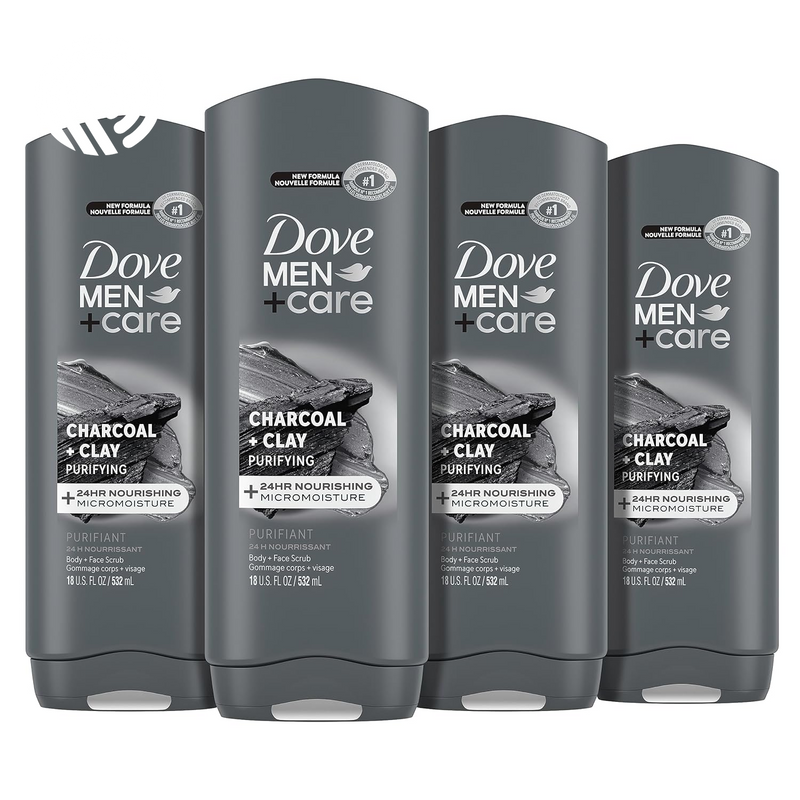 Dove Men+Care Post-Workout 3-IN-1 (Body + Face + Hair Wash) with Peppermint 4 Count Infused with Electrolytes + Magnesium 18 Oz