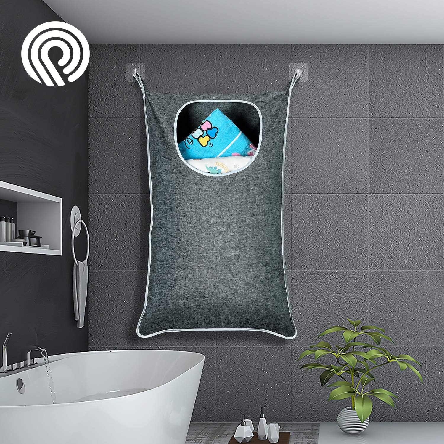 Hanging Laundry Hamper, over the Door Laundry Hamper and Hanging Laundry Bag, Extra Large Space Saving Hanging Hamper with 2 Types Hooks (35X 22Inch, Heather Grey)