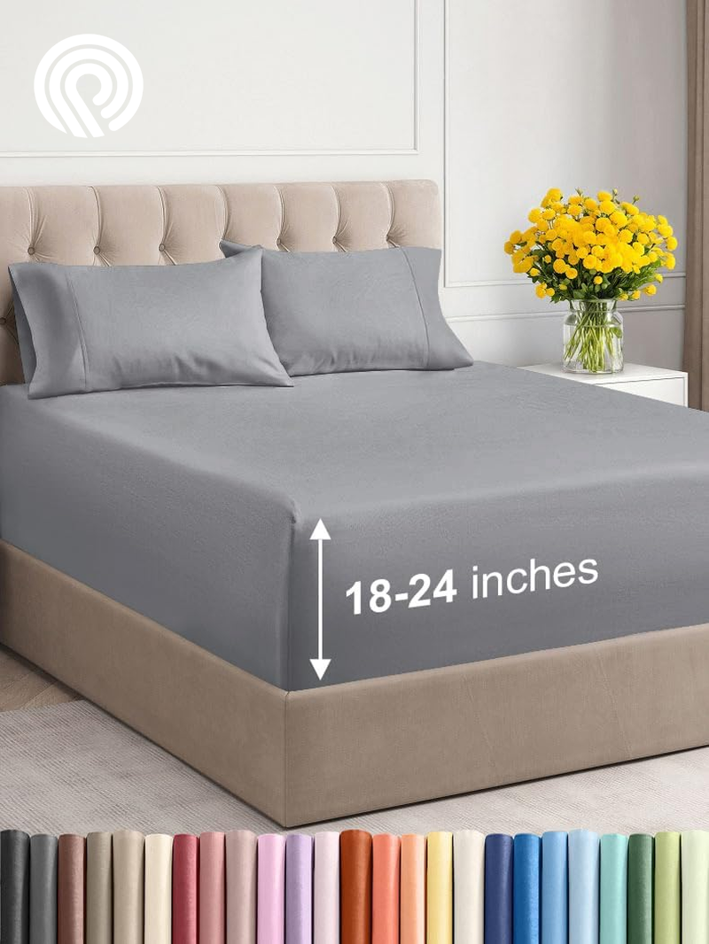 Extra Deep Twin Sheet Set - 4 Piece Breathable & Cooling Sheets - Hotel Luxury Bedding Set with 18-24 Inch Extra Deep Pockets - Easy Fit - Super Soft, Wrinkle Free and Comfy - Light Blue, Twin Size