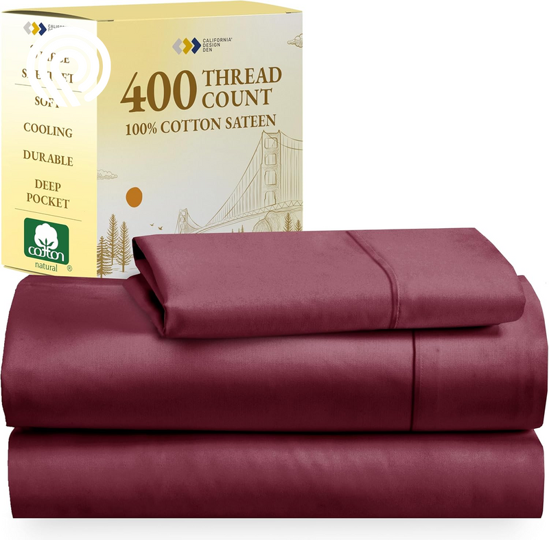 California Design Den Deep Pocket Twin Sheets Set - 400 Thread Count Sateen, Natural 100% Cotton Sheets, Cooling and Durable Bedding Set - Cape Stripe