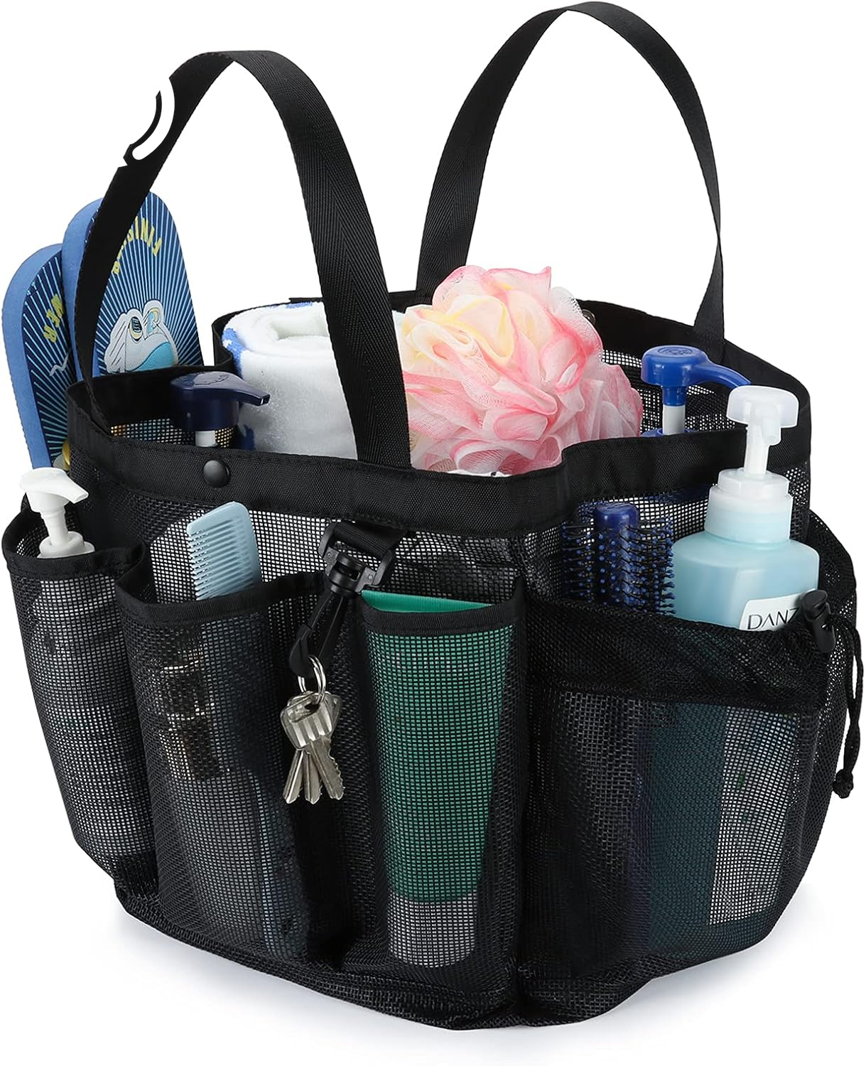 Moyad Large Mesh Shower Caddy Portable Travel Shower Caddy College Dorm Shower Basket Hanging Shower Organizer Beach Bag Tote Bag Bathroom Organizer Storage Basket Camping Shower Accessories, Black