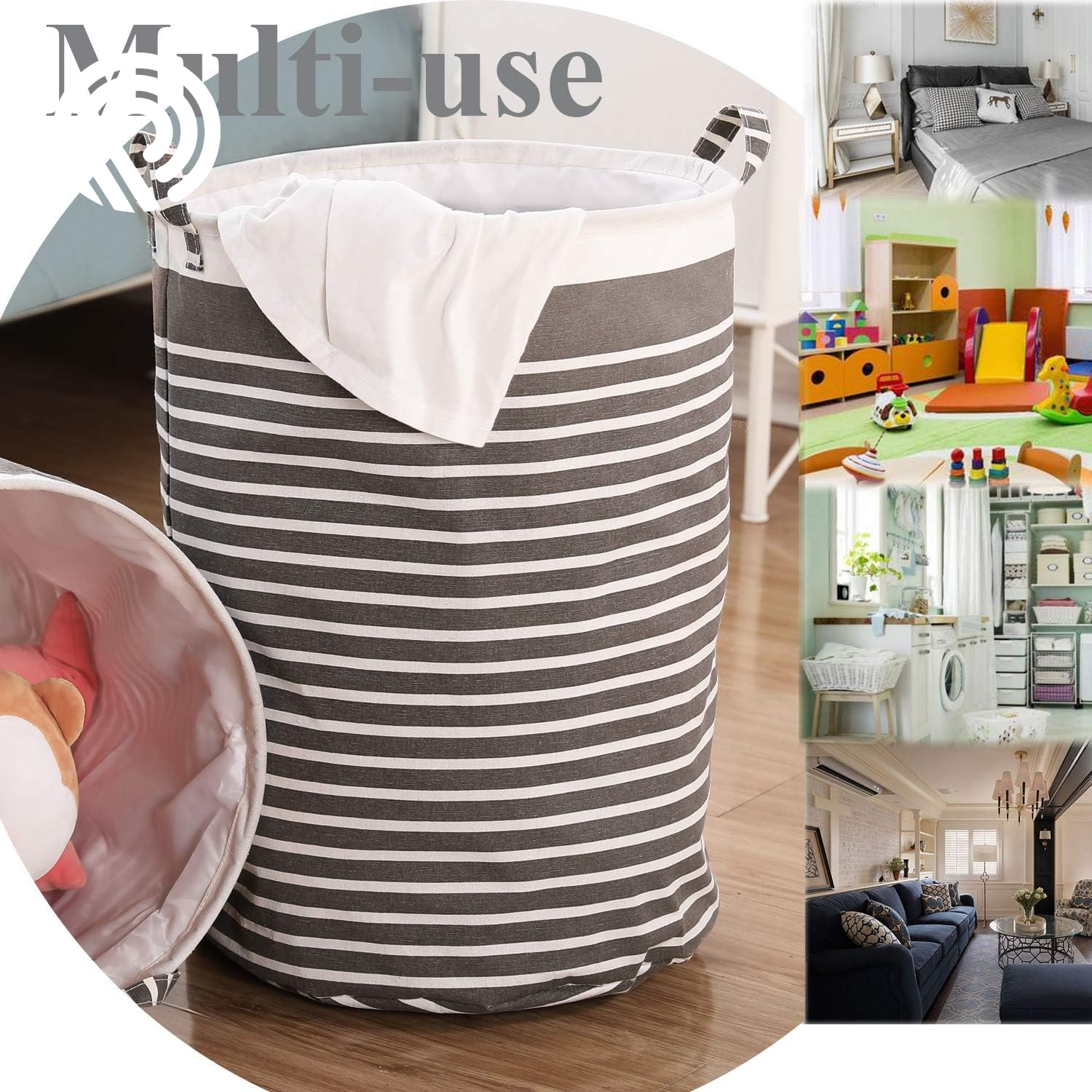 Waterproof Fabric Laundry Hamper Collapsible, 22 Inch Tall Grey Thickened Canvas Dirty Clothes Hampers for Bedroom, Kids Room Storage