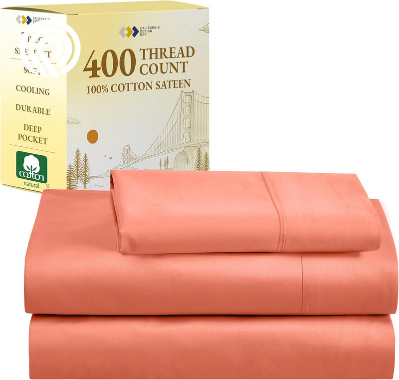 California Design Den Deep Pocket Twin Sheets Set - 400 Thread Count Sateen, Natural 100% Cotton Sheets, Cooling and Durable Bedding Set - Cape Stripe