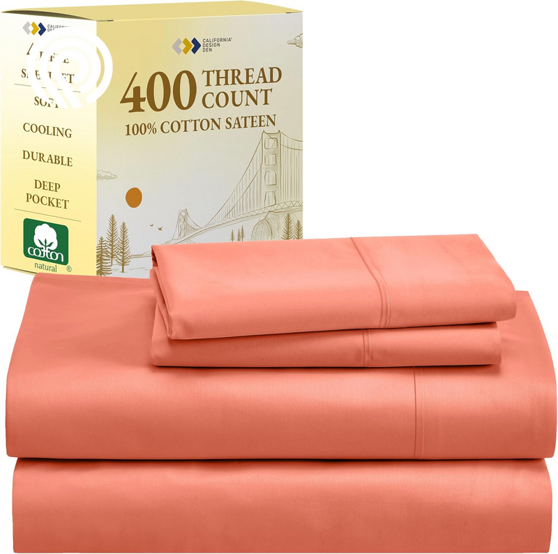 California Design Den Deep Pocket Twin Sheets Set - 400 Thread Count Sateen, Natural 100% Cotton Sheets, Cooling and Durable Bedding Set - Cape Stripe
