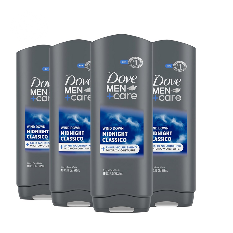 Dove Men+Care Post-Workout 3-IN-1 (Body + Face + Hair Wash) with Peppermint 4 Count Infused with Electrolytes + Magnesium 18 Oz