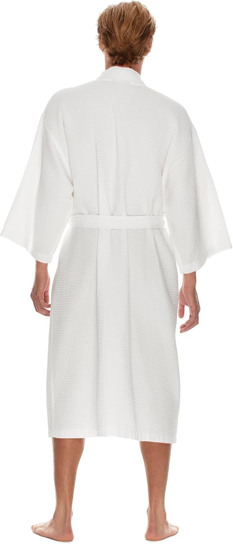 Men'S Waffle Robe by BOCA TERRY, Waffle Knit Spa Robe, Long Lightweight Cotton Kimono Hotel Bathrobe