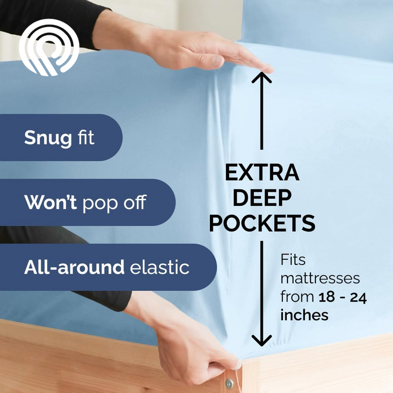 Extra Deep Twin Sheet Set - 4 Piece Breathable & Cooling Sheets - Hotel Luxury Bedding Set with 18-24 Inch Extra Deep Pockets - Easy Fit - Super Soft, Wrinkle Free and Comfy - Light Blue, Twin Size