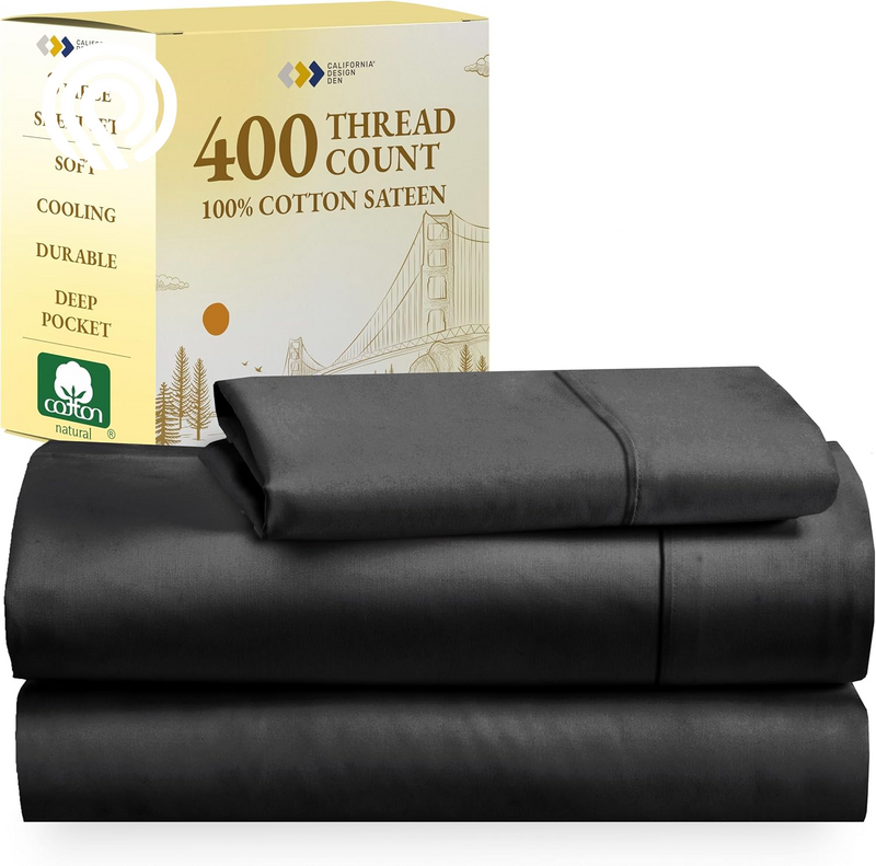 California Design Den Deep Pocket Twin Sheets Set - 400 Thread Count Sateen, Natural 100% Cotton Sheets, Cooling and Durable Bedding Set - Cape Stripe
