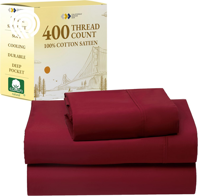 California Design Den Deep Pocket Twin Sheets Set - 400 Thread Count Sateen, Natural 100% Cotton Sheets, Cooling and Durable Bedding Set - Cape Stripe