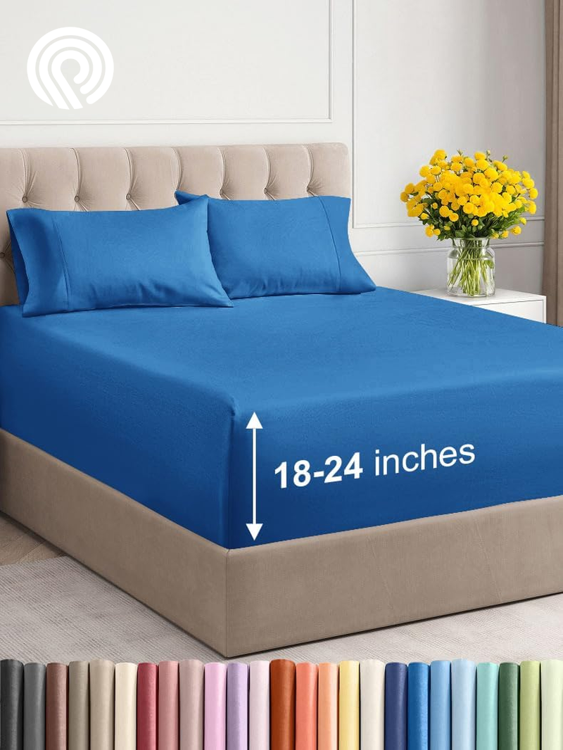 Extra Deep Twin Sheet Set - 4 Piece Breathable & Cooling Sheets - Hotel Luxury Bedding Set with 18-24 Inch Extra Deep Pockets - Easy Fit - Super Soft, Wrinkle Free and Comfy - Light Blue, Twin Size
