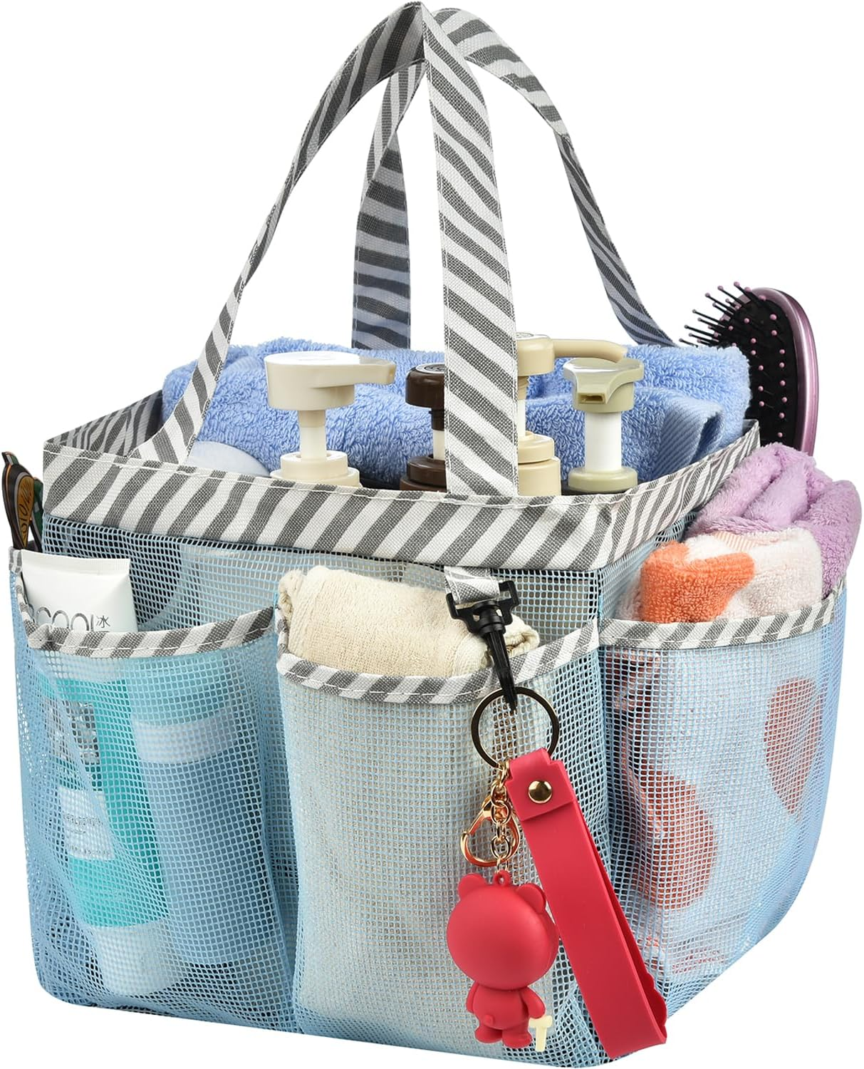 Haundry Mesh Shower Caddy Bag, Portable Shower Caddy Tote Organizer with 8 Pockets for College Dorm Room Essentials, Beach, Swimming, Gym