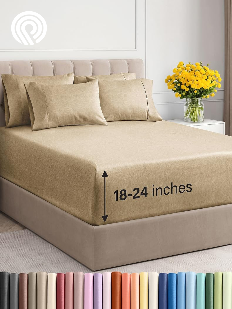 Extra Deep Twin Sheet Set - 4 Piece Breathable & Cooling Sheets - Hotel Luxury Bedding Set with 18-24 Inch Extra Deep Pockets - Easy Fit - Super Soft, Wrinkle Free and Comfy - Light Blue, Twin Size