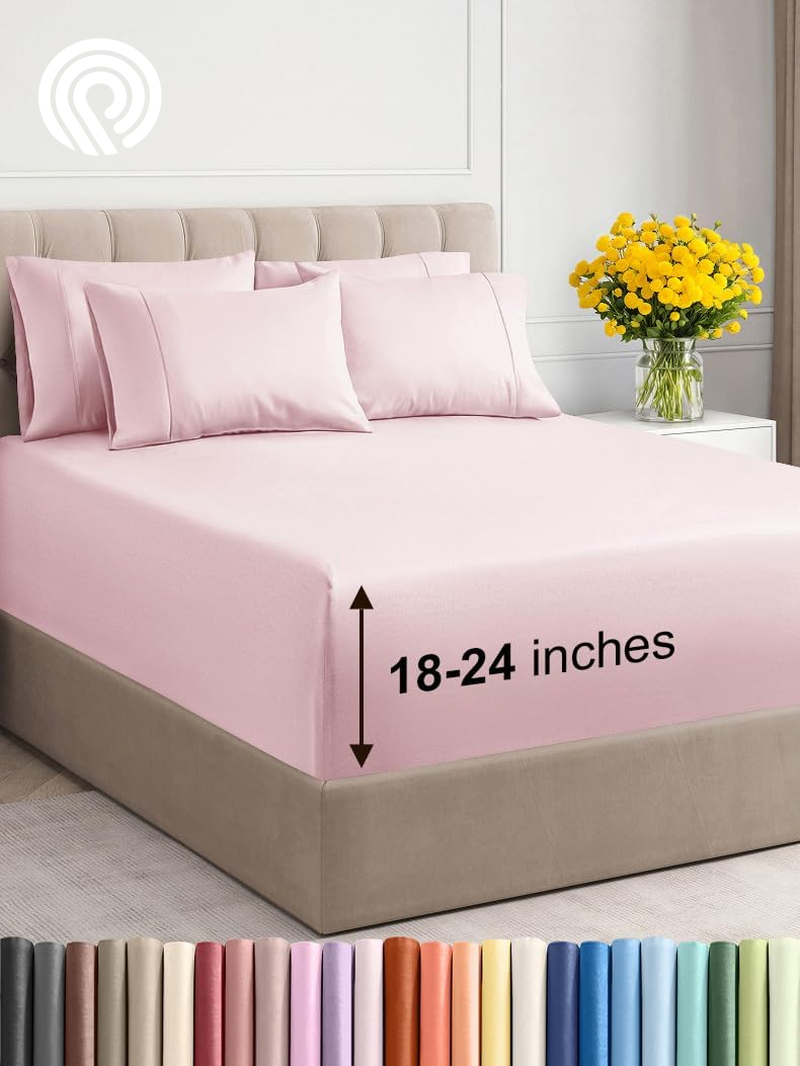Extra Deep Twin Sheet Set - 4 Piece Breathable & Cooling Sheets - Hotel Luxury Bedding Set with 18-24 Inch Extra Deep Pockets - Easy Fit - Super Soft, Wrinkle Free and Comfy - Light Blue, Twin Size