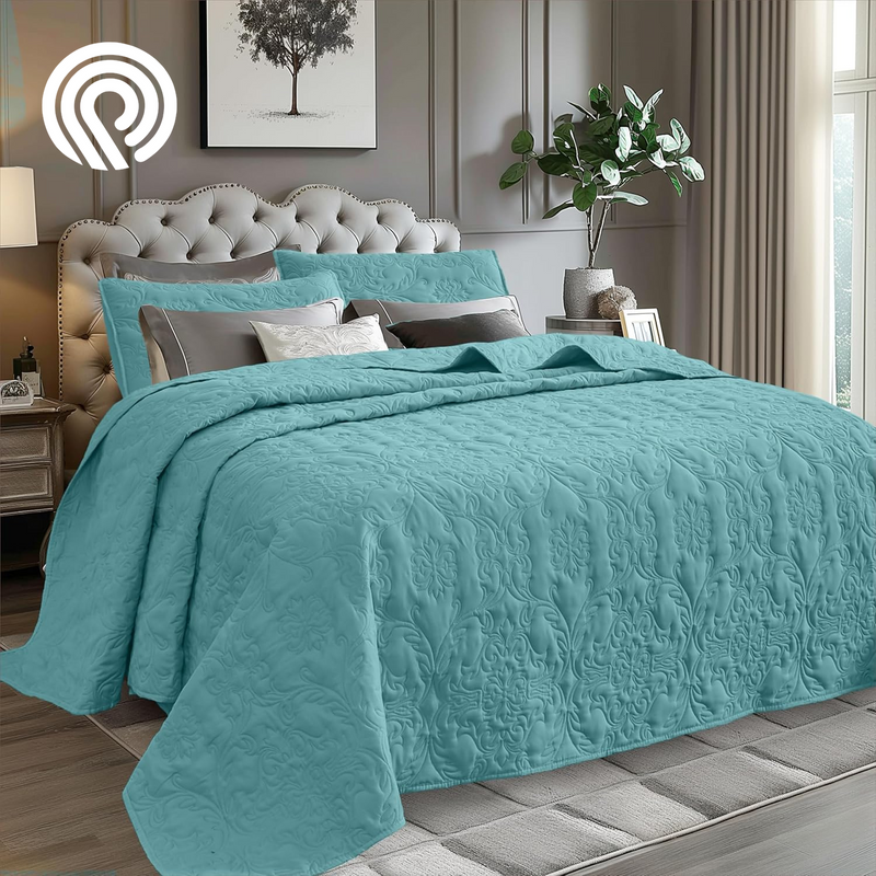 Sophia and William 2 Pieces Quilt Set Twin Size with 1 Quilt and 1 Pillow Sham, Reversible Microfiber Bedding Bedspread Coverlet Set, Cozy, Lightweight and Hypoallergenic, Light Blue