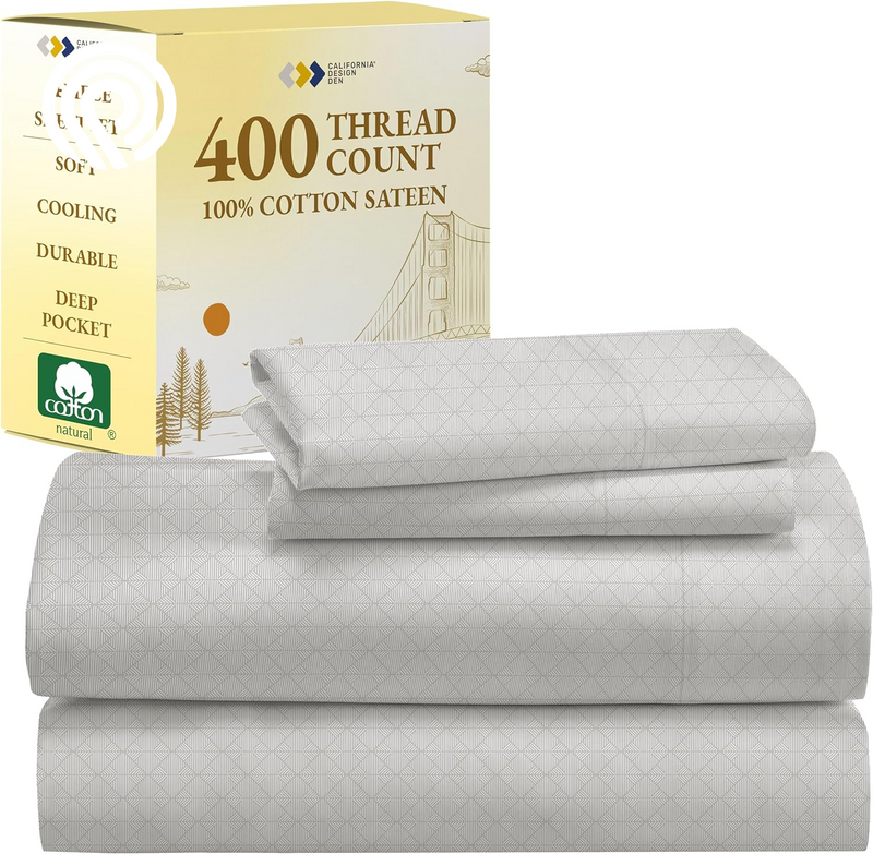 California Design Den Deep Pocket Twin Sheets Set - 400 Thread Count Sateen, Natural 100% Cotton Sheets, Cooling and Durable Bedding Set - Cape Stripe