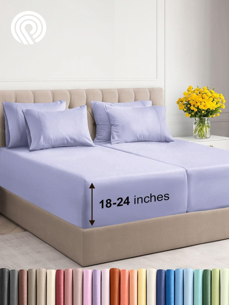 Extra Deep Twin Sheet Set - 4 Piece Breathable & Cooling Sheets - Hotel Luxury Bedding Set with 18-24 Inch Extra Deep Pockets - Easy Fit - Super Soft, Wrinkle Free and Comfy - Light Blue, Twin Size