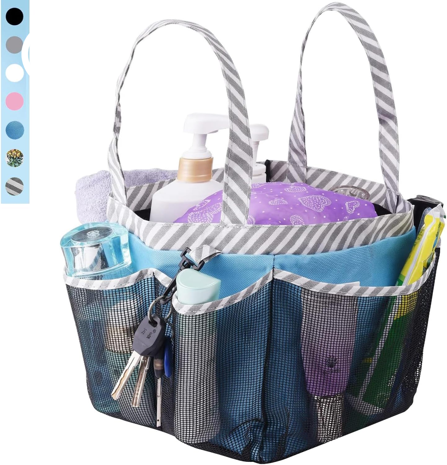 Haundry Mesh Shower Caddy Bag, Portable Shower Caddy Tote Organizer with 8 Pockets for College Dorm Room Essentials, Beach, Swimming, Gym