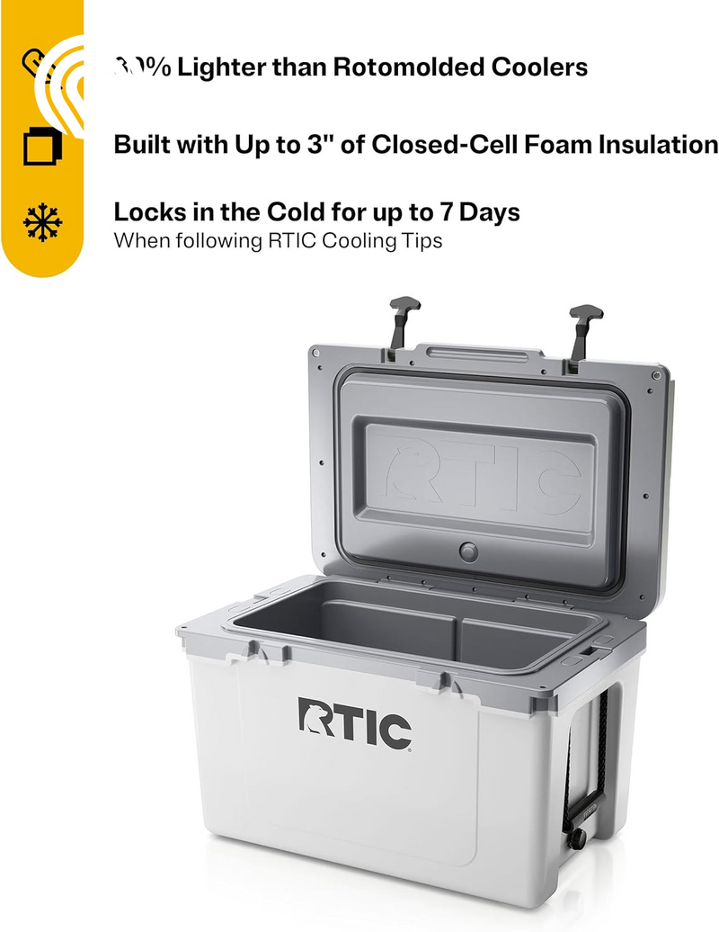 RTIC Ultra-Light 52 Quart Hard Cooler Insulated Portable Ice Chest Box for Beach, Drink, Beverage, Camping, Picnic, Fishing, Boat, Barbecue, 30% Lighter than Rotomolded Coolers