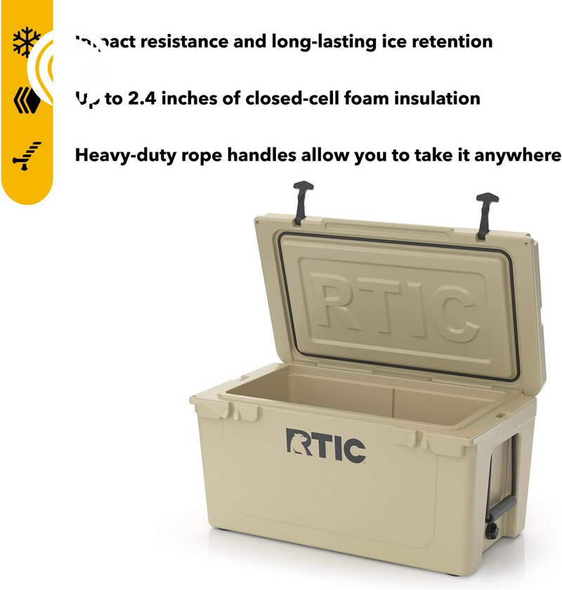 RTIC 65 QT Ultra-Tough Cooler Hard Insulated Portable Ice Chest Box for Beach, Drink, Beverage, Camping, Picnic, Fishing, Boat, Barbecue