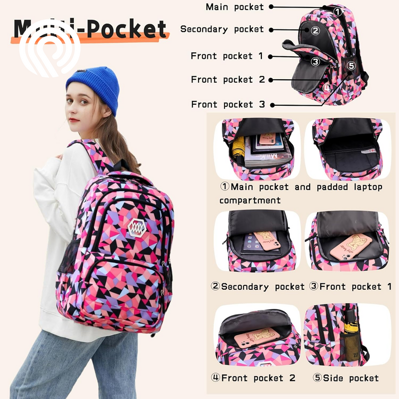 3Pcs Geometric Print Boys Backpack and Lunchbox Set for School Kids, Capacity School Backpack for Boys Elementary Middle School