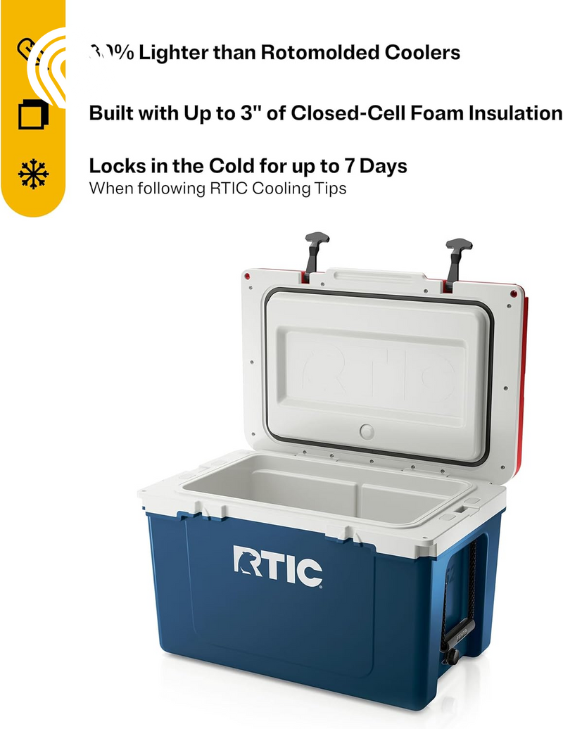 RTIC Ultra-Light 52 Quart Hard Cooler Insulated Portable Ice Chest Box for Beach, Drink, Beverage, Camping, Picnic, Fishing, Boat, Barbecue, 30% Lighter than Rotomolded Coolers