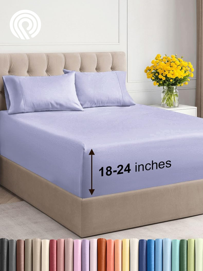 Extra Deep Twin Sheet Set - 4 Piece Breathable & Cooling Sheets - Hotel Luxury Bedding Set with 18-24 Inch Extra Deep Pockets - Easy Fit - Super Soft, Wrinkle Free and Comfy - Light Blue, Twin Size