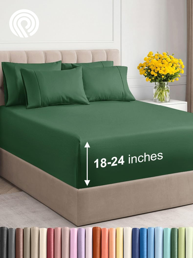 Extra Deep Twin Sheet Set - 4 Piece Breathable & Cooling Sheets - Hotel Luxury Bedding Set with 18-24 Inch Extra Deep Pockets - Easy Fit - Super Soft, Wrinkle Free and Comfy - Light Blue, Twin Size