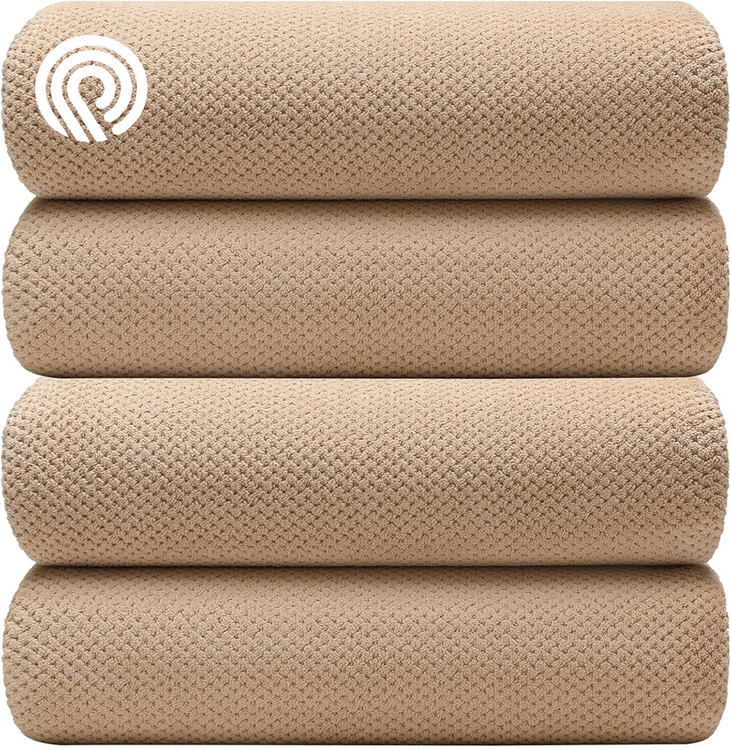 YTYC 29X59 Inch Bath Towels Set of 6 Large, Super Soft Absorbent Lint Free Microfiber Towels for Bathroom 80% Polyester (Beige,6 Piece)