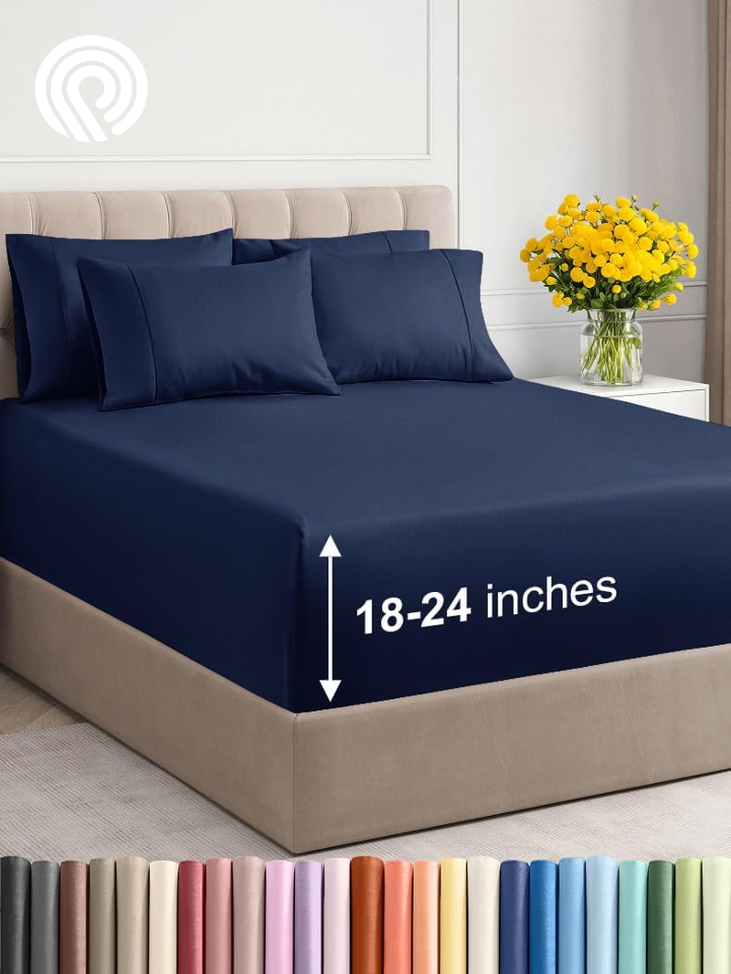 Extra Deep Twin Sheet Set - 4 Piece Breathable & Cooling Sheets - Hotel Luxury Bedding Set with 18-24 Inch Extra Deep Pockets - Easy Fit - Super Soft, Wrinkle Free and Comfy - Light Blue, Twin Size