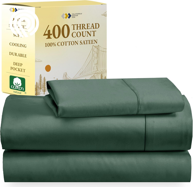 California Design Den Deep Pocket Twin Sheets Set - 400 Thread Count Sateen, Natural 100% Cotton Sheets, Cooling and Durable Bedding Set - Cape Stripe