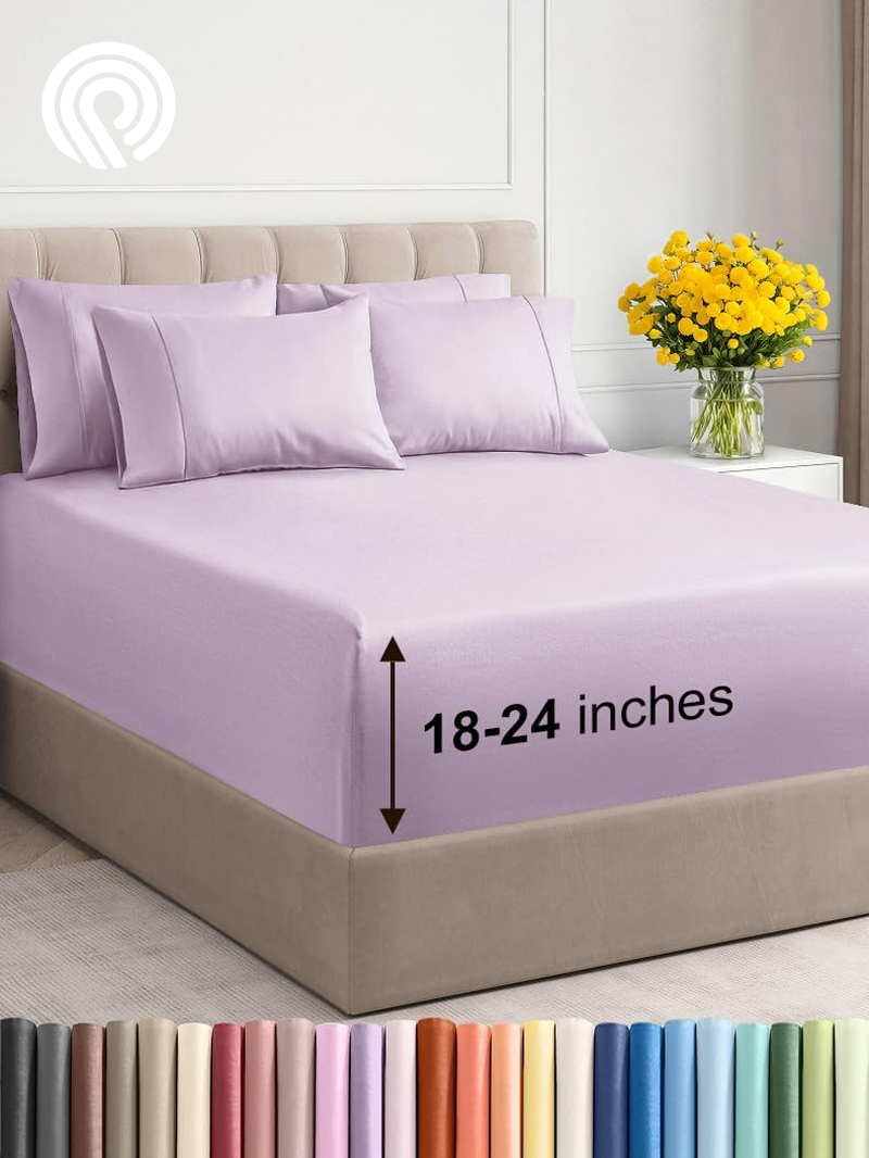Extra Deep Twin Sheet Set - 4 Piece Breathable & Cooling Sheets - Hotel Luxury Bedding Set with 18-24 Inch Extra Deep Pockets - Easy Fit - Super Soft, Wrinkle Free and Comfy - Light Blue, Twin Size