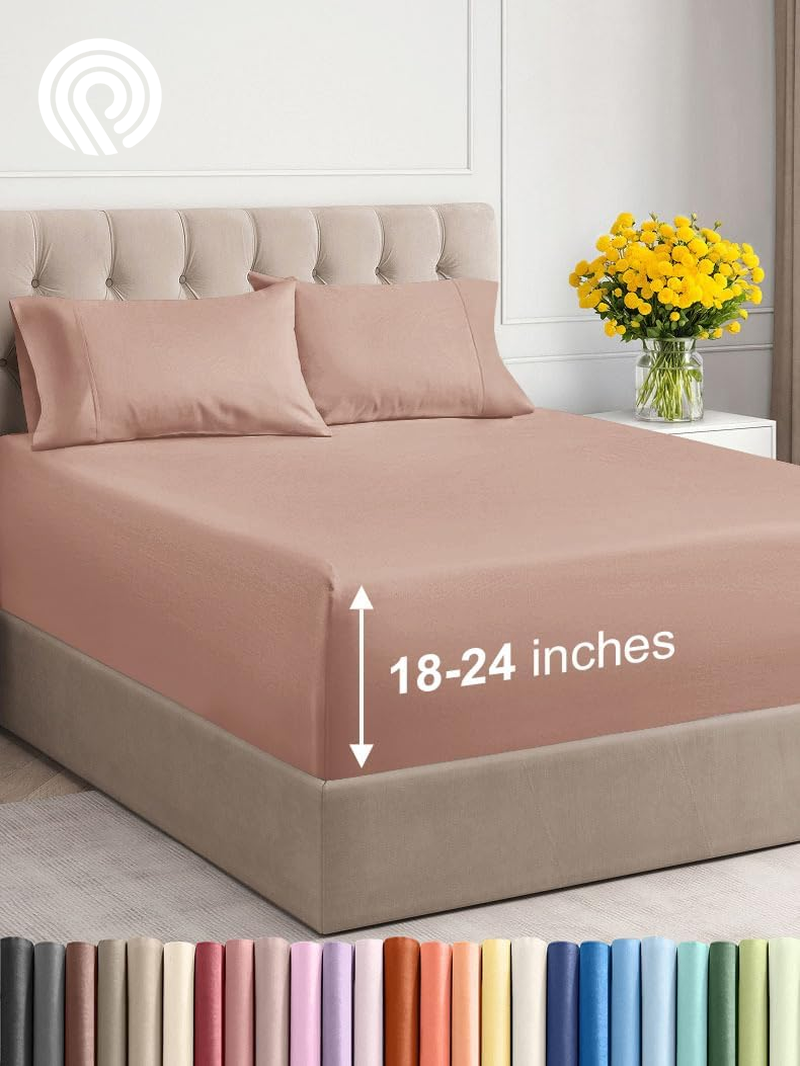 Extra Deep Twin Sheet Set - 4 Piece Breathable & Cooling Sheets - Hotel Luxury Bedding Set with 18-24 Inch Extra Deep Pockets - Easy Fit - Super Soft, Wrinkle Free and Comfy - Light Blue, Twin Size