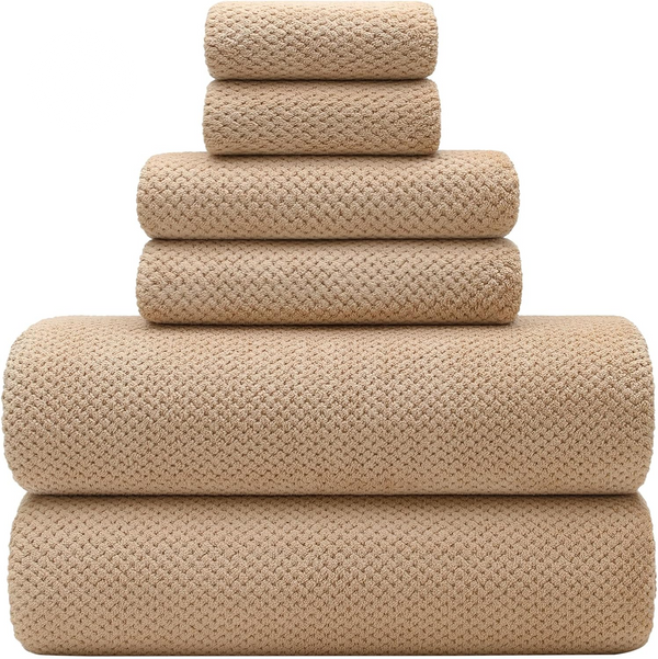YTYC 29X59 Inch Bath Towels Set of 6 Large, Super Soft Absorbent Lint Free Microfiber Towels for Bathroom 80% Polyester (Beige,6 Piece)